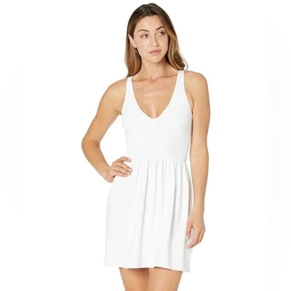 NWT Susan Monaco XS Smocked Mini Dress V-Neck Stretch Resort